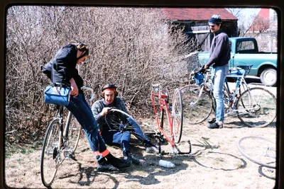 NUHOC Bike Trip North Shore Repairing Wheel May 75