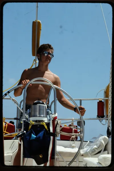 Bermuda 87 Me (?) at the helm